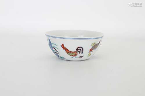 Chinese Porcelain Rooster Cup, Signed