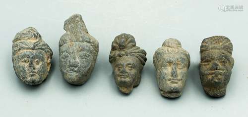 (5) Rare Gandharan Stone Heads - Indus Valley