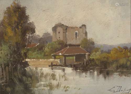 Eugène Galien-Laloue, Français 1854-1941- Un paysage de rivi...