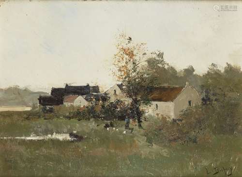 Eugène Galien-Laloue, Français 1854-1941- Paysage avec bâtim...