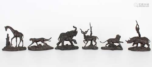 (6) Franklin Mint Bronze Animal Figures