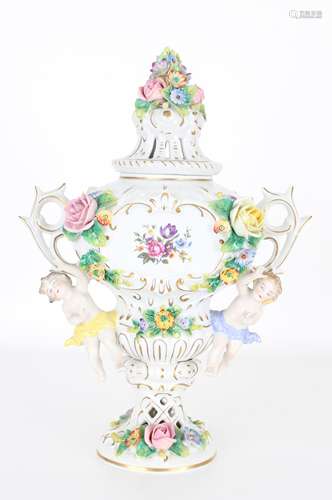 19th C. German Sitzendorf Porcelain Floral Vase