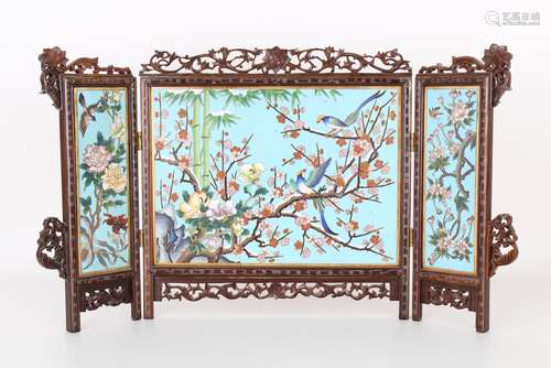 Chinese Cloisonne 3-Panel Table Screen