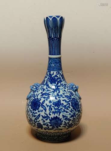 Chinese Blue and White Bottle Vase, Qianlong Mark