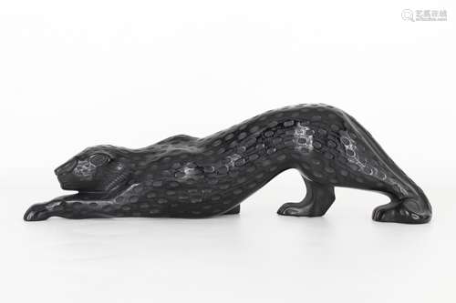 Large Black Lalique Zeila Panther, Original Box