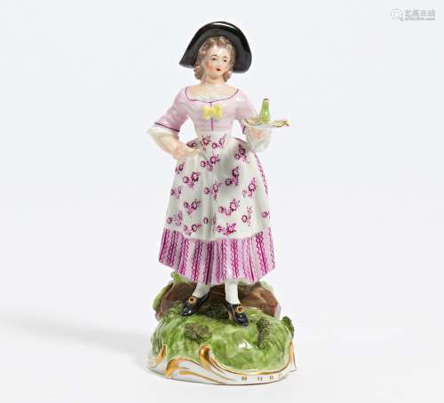 PORCELAIN FIGURINE OF LADY WITH TRAY. Frankenthal. Date: 177...