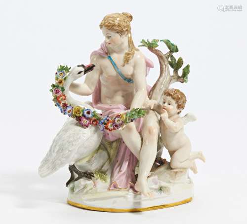 PORCELAIN FIGURINE OF LEDA WITH THE SWAN. Meissen. Date: Bef...