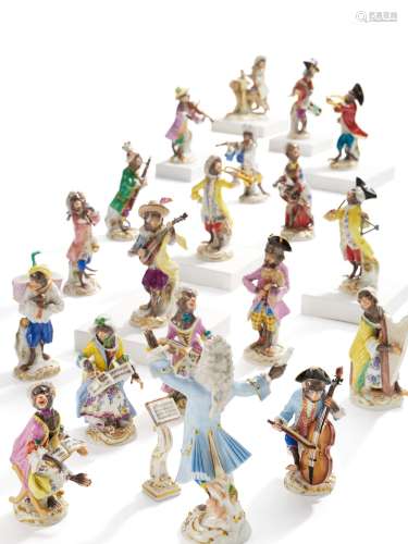 19 PORCELAIN FIGURINES AND ONE MUSIC DESK FROM THE APE CHAPE...