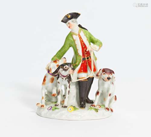 SMALL PORCELAIN ENSEMBLE OF HUNTER WITH DOGS. Meissen. Date:...