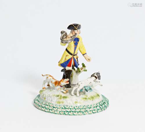 PORCELAIN ENSEMBLE OF HUNTERS WITH BUGLE. Meissen. Date: 20t...