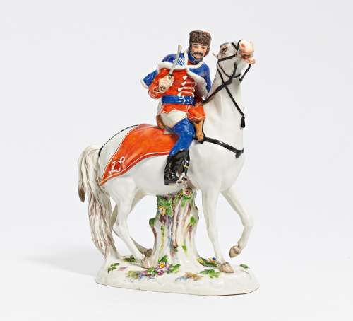 PORCELAIN FIGURINE OF A RIDING HUSSAR. Meissen. Date: 1910. ...