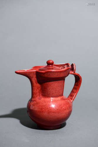 RED-GLAZED MONK’S CAP JUG AND COVER