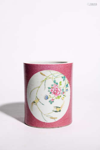 FAMILLE ROSE FLOWER& BIRDS BRUSH POT