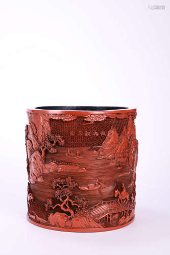 CARVED LACQUERWARE BRUSH POT