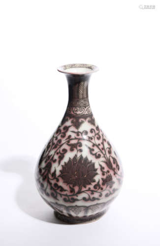 UNDERGLAZED-RED INTERLOCKING LOTUS YUHUCHUN VASE