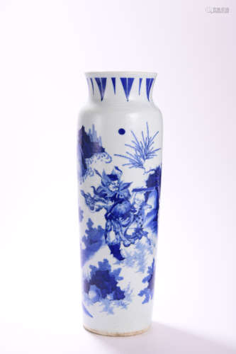 BLUE AND WHITE FIGURE TUBE VASE