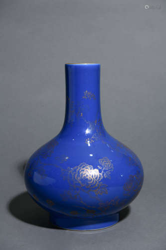 GILT ALTAR-BLUE STRAIGHT NECKED VASE