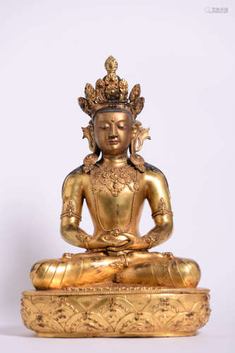 SEATED GILT-BRONZE STATUE OF SHAKYAMUNI