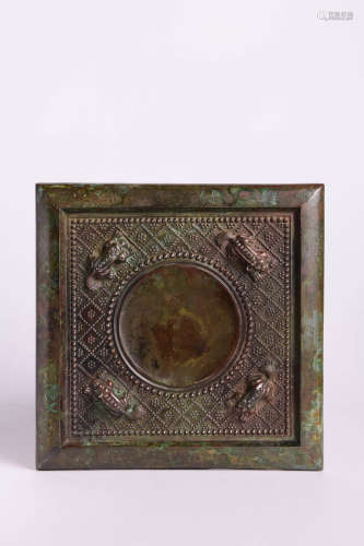 BRONZE FOUR BEAST SEAL PATTERN SQUARE MIRROR