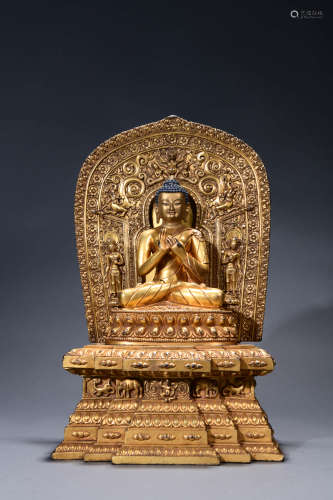 GILT-BRONZE STATUE OF SHAKYAMUNI