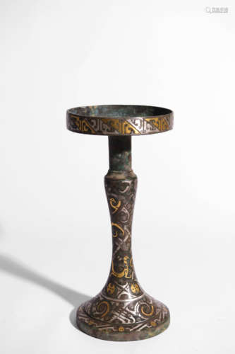 SILVER AND GOLD INLAID BRONZE LAMP STAND