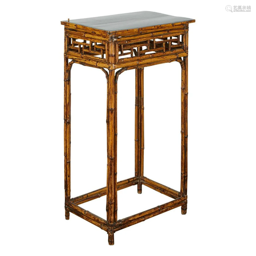 Tall Bamboo Side Table w/ Fretwork