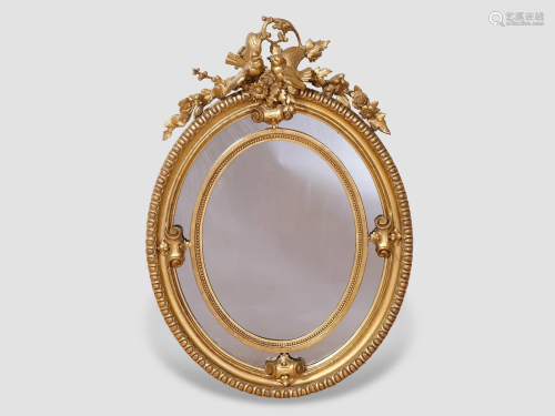Louis XVI oval mirror, 19th century, Carved wood