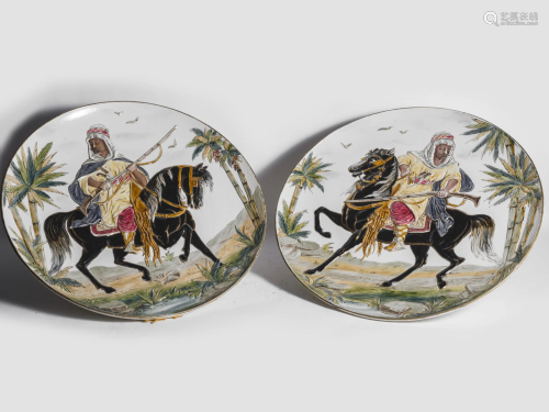 Pair of plates, Arabian warriors, Around 1880/90