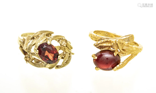 14KT WITH GARNETS RINGS (2 PCS)