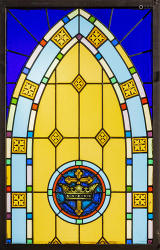 STAINED LEADED GLASS WINDOW PANEL