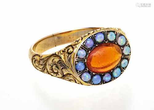 14KT YELLOW GOLD MAN'S RING, OPALS & SARDONYX