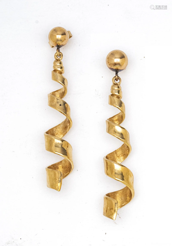 14KT YELLOW GOLD SPIRAL LONG EARRINGS