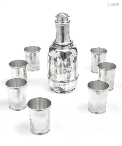 LEBKUECHER STERLING SILVER COCKTAIL SHAKER, CUPS