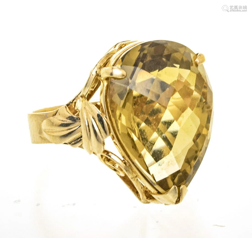 CITRINE 14 KT RING, SIZE 7 1/2