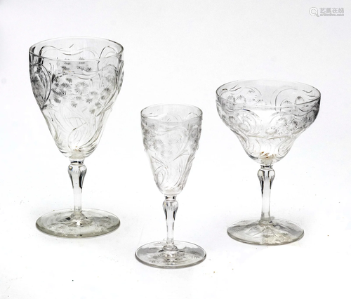 CRYSTAL STEMWARE, C. 1940, 14 PIECES