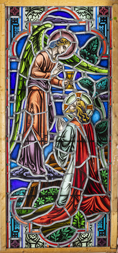 LEADED GLASS WINDOW CHRIST AND ANGEL