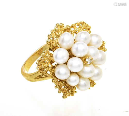 14KT PEARL CLUSTER RING, SIZE 5 1/2