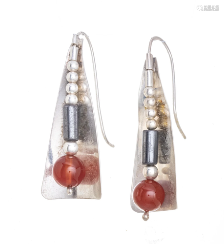 ISRAELI STERLING SILVER & GLASS BEAD EARRINGS