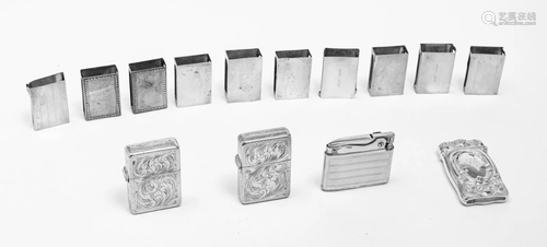 STERLING SILVER 10 MATCHBOXES, 3 LIGHTERS