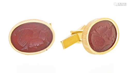 14KT & ONYX INTAGLIO CUFFLINKS .45 TR OZ.