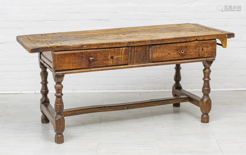 OLD FRENCH WALNUT FARM TABLE, H 30