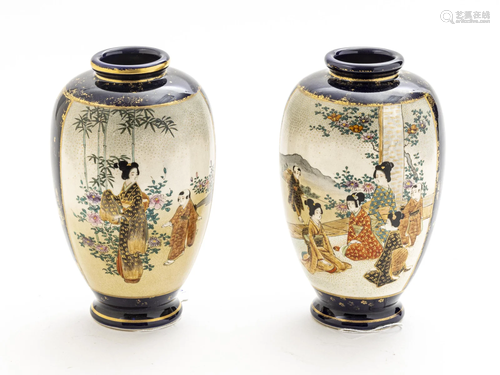 JAPANESE SATSUMA VASES, C 1900-1920 PAIR H 7.5