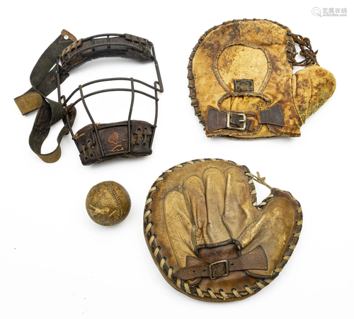 AMERICAN BASEBALL EQUIPMENT, MITTS, MASK AND BALL