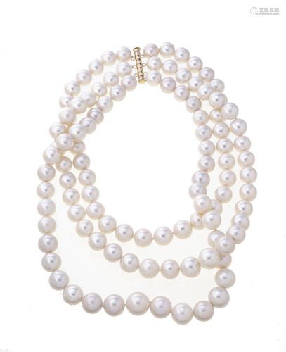 SOUTH SEA PEARL & 18KT GOLD TRIPLE STRAND NECKLACE