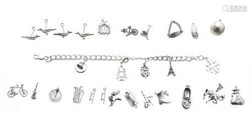 STERLING CHARM BRACELET, UNATTACHED CHARMS