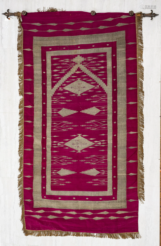 SYRIAN SILK PRAYER KILIM, C. 1910, H 5', W 2' 8