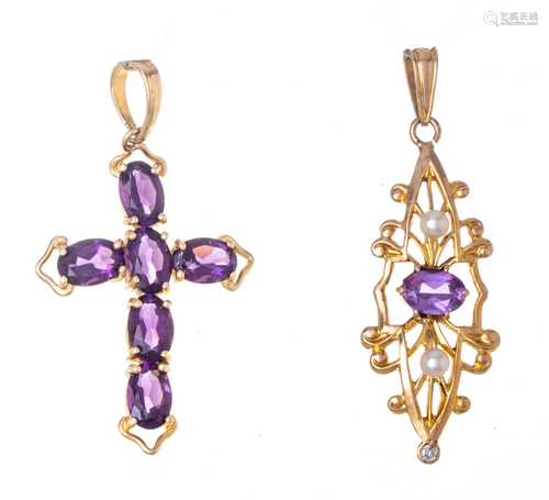 AMETHYST & PEARL PENDANT CROSSES (2 PCS)