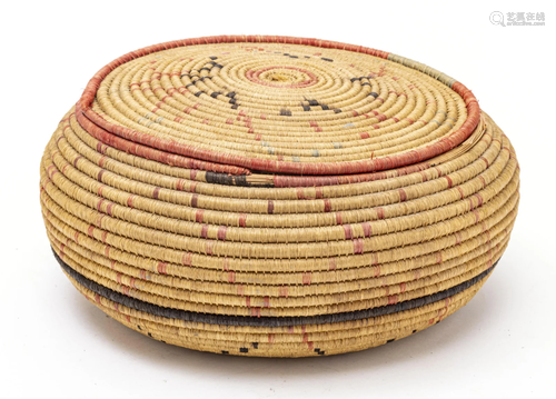 HOPI HAND WOVEN COVERED BASKET, C 1930