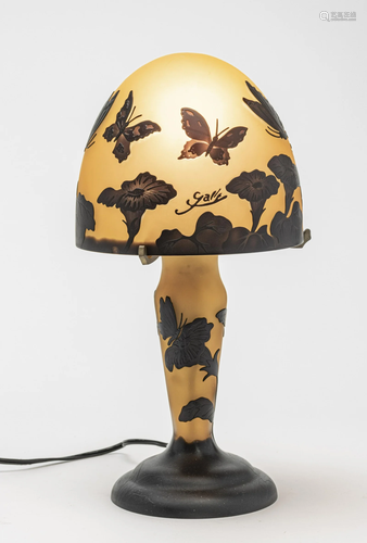 GALLE STYLE TABLE LAMP, GLASS OVERLAY