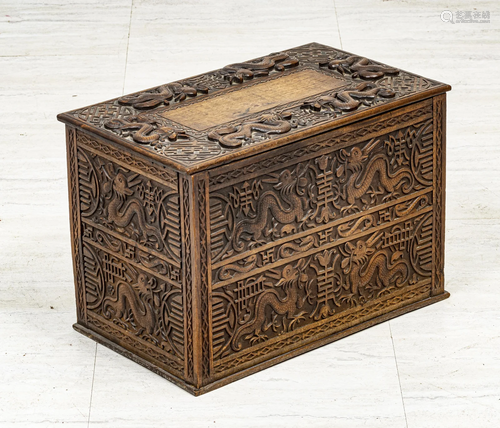 ORIENTAL CARVED WOOD PET BOX, H 14